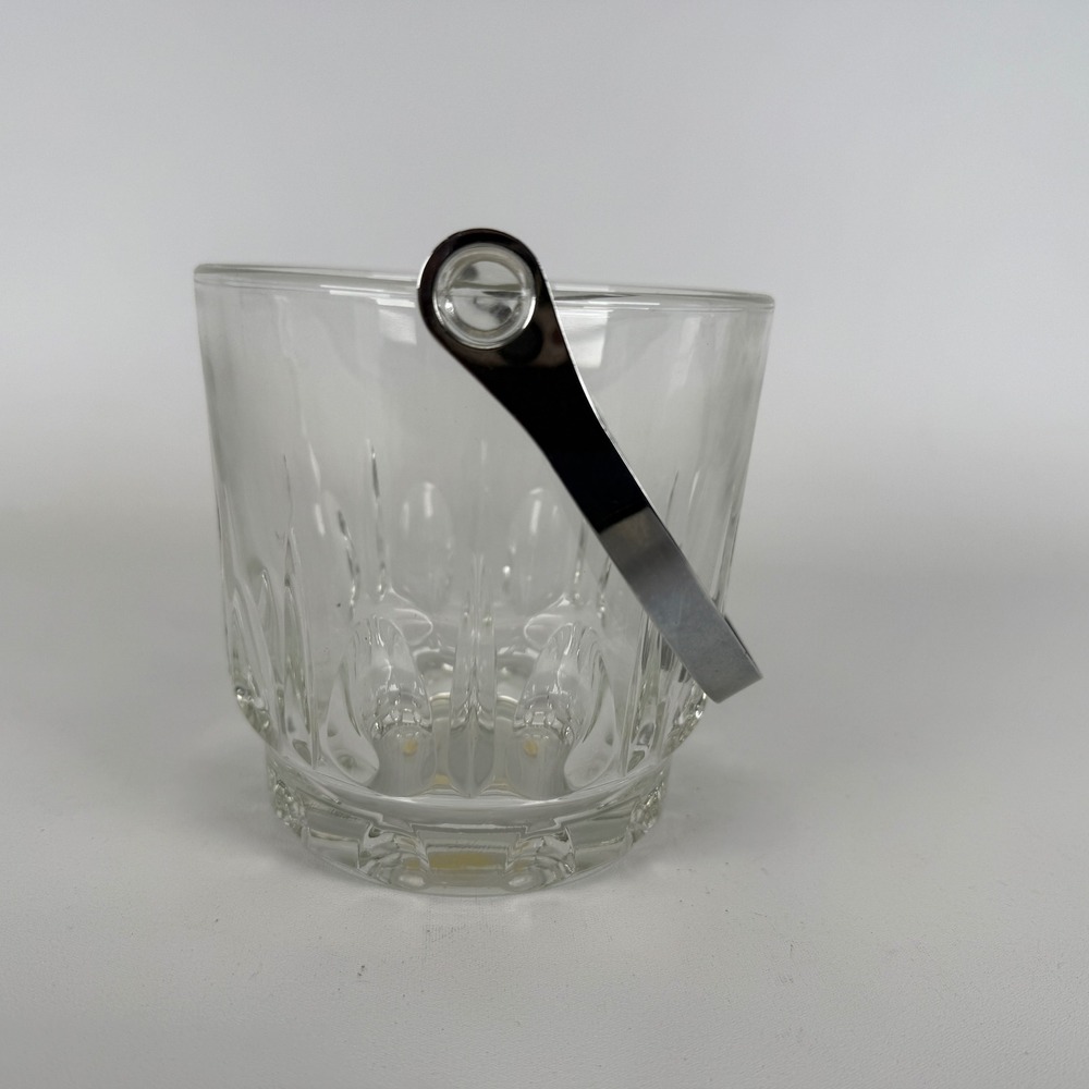 Rogaska Crystal Ice Bucket with Silver Handle Thumbprint Cut Made in Italy I10